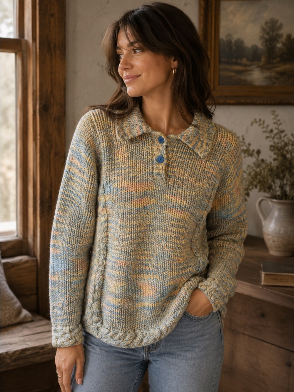 Handmade Vintage Boho Cottagecore Cozy Multicolor Knit Sweater Size XS S